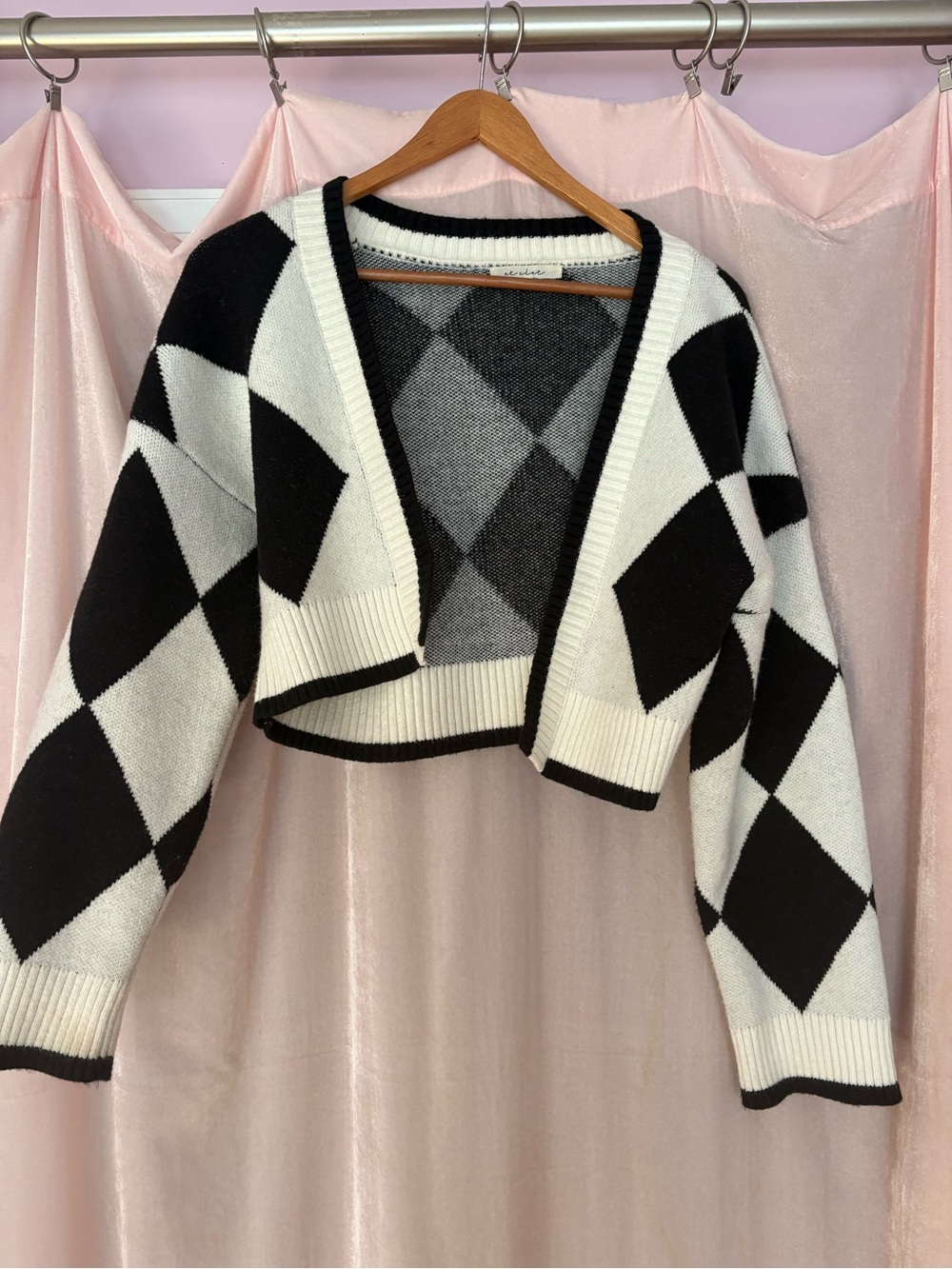 Princess Polly Black & White Argyle Cropped Cardigan